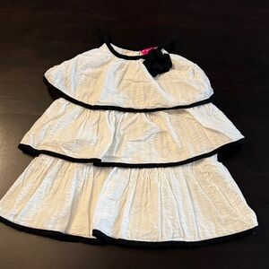 Penny M. Tiered Toddlers White Dress with Black Trim and flower accent size 3t